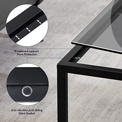 SAYGOER Glass Coffee Table, Small Modern Coffee Table Square Simple Center Tables for Living Room 26.7 x 26.7 x 17.7 Inches, Gray Black