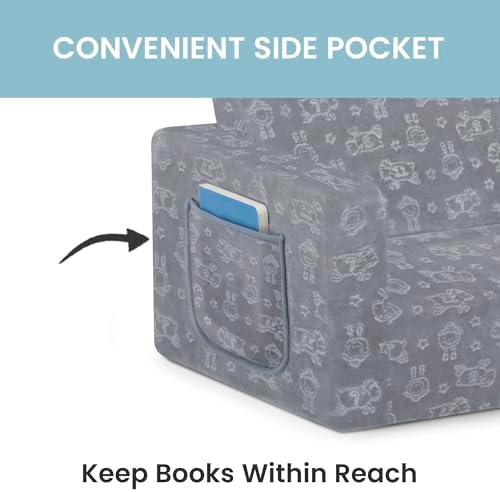 Serta Perfect Sleeper Extra Wide Convertible Sofa to Lounger - Comfy 2-in-1 Flip Open Couch/Sleeper for Kids, Grey