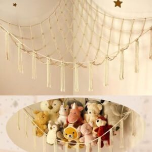 Stuffed Animal Storage Hammock or Net Corner - Large Toy Hammock Net for Stuffed Animals Room Decor - Cute Stuff Animal Organizer Plush Holder - Kids Baby Nursery Essentials Wall Bedroom Home Decor