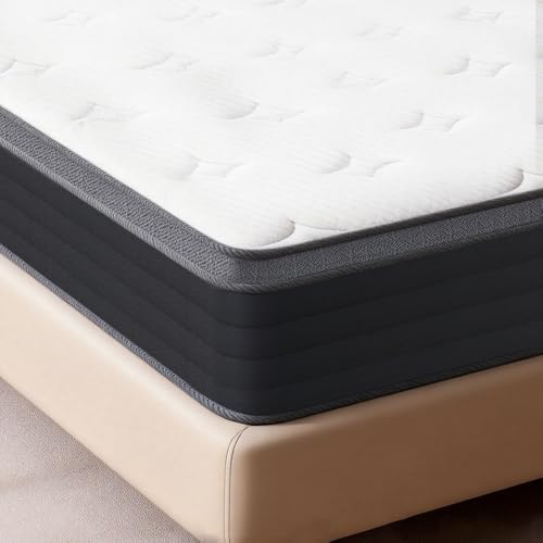 EIUE Mattress,Pocket Spring,Medium Firm,Breathable & Supportive,Queen,10 Inch Hybrid,White
