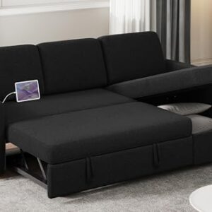 Yaheetech Sectional Sofa L-Shaped Sofa Couch Bed w/Chaise & USB, Reversible Couch Sleeper w/Pull Out Bed & Storage Space Living Room Black