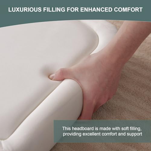 Velvet Headboard Queen Size Only, Upholstered Headboard Queen, Fabric Headboards, Solid Wood Adjustable Modern Head Boards with Durable Metal Legs from 41” to 49” Height, White