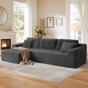 VASAGLE Boneless Couch, Modern Cloud Couch with Deep Seat, Corduroy Sofa for Living Room, Bedroom, Modular Sectional Sofa with Left-Facing Chaise, 108.3 Inches, Slate Gray ULCS181GN01