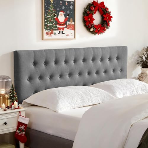 Tufted Upholstered Headboard Queen Size, Solid Wood Head Board with Durable Metal Legs, Adjustable Height Bed headboard from 37” to 51” Fabric Headboard in Modern Button Design, Grey