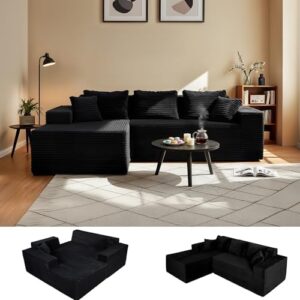 Claiks 110" Boneless Couch, Cloud Couch Sectional, L-Shape Corduroy Modular Sectional Sofa Deep Seat, Upholstered Couches for Living Room, No Assembly Required, Black, Left Facing Chaise