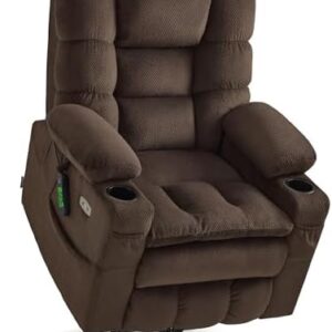 MCombo Large Triple Motor Power Lift Recliner Chair with Massage and Dual Heating, Adjustable Headrest for Tall Elderly People, Fabric 7634 (Coffee, Large)