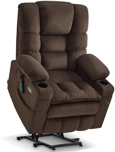 MCombo Large Triple Motor Power Lift Recliner Chair with Massage and Dual Heating, Adjustable Headrest for Tall Elderly People, Fabric 7634 (Coffee, Large)