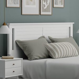 Serene Poplar Wood King Size Headboard in White, Modern Farmhouse Panel with Horizontal Scoring, Casual Coastal Style, Easy Assembly, Quality Materials