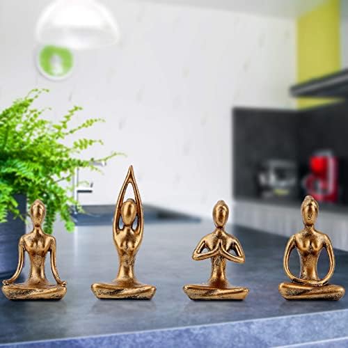 Leekung Yoga Statue Meditation Zen Decor - Yoga Statues for Home Decor,Small Yoga Figurines for Spiritual Room Decorations,Set of 4 Yoga Pose Statue Shelf Decor Accents Gold Color