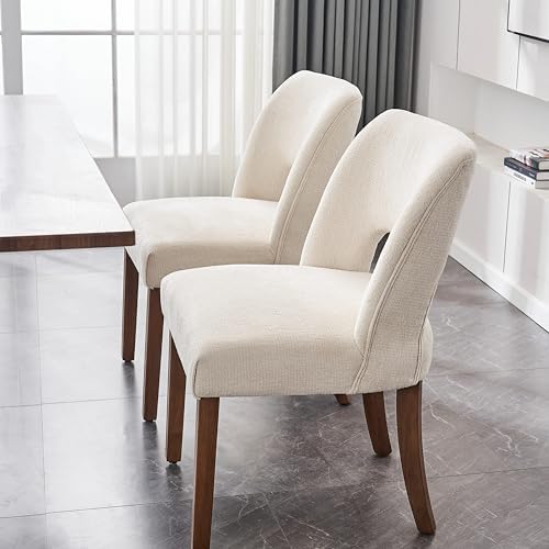 VKNOW Wooden Dining Chairs Set of 2, Modern Fabric Upholstered Dining Room Chair Kitchen Chairs, Farmhouse Dinner Chair for Kitchen Dining Room, Cream