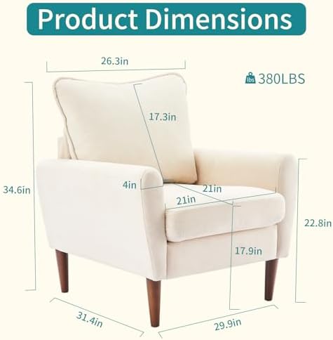 OLIXIS Comfy Accent Chair for Living Room Bedroom and Waiting Room, Upholstered Mid-Century Reading Chair with Pillow and Solid Wood Legs, Wide Singe Modern Lounge Sofa (Beige)