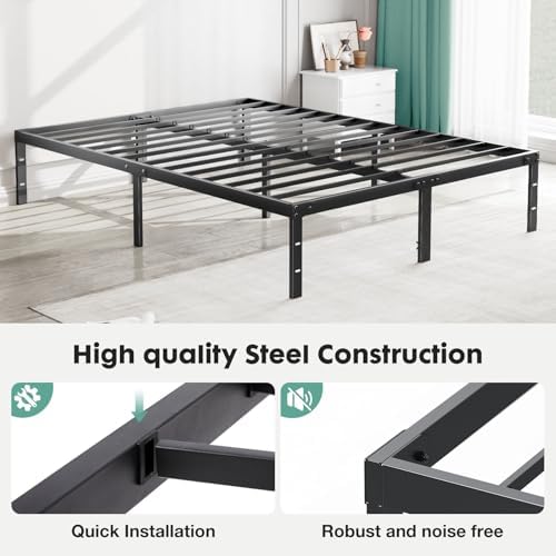 Sweetcrispy Full Bed Frame - 14 Inch Metal Platform Bed Frames for with Storage Space Under Base, Sturdy Steel Slat Support, No Box Spring Needed