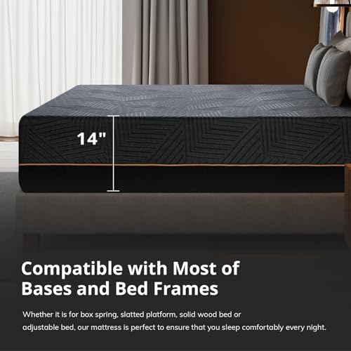 EGOHOME 14 Inch King Size Memory Foam Mattress for Back Pain, Cooling Copper Gel Bed in a Box, Foam Made in USA, CertiPUR-US Certified, Therapeutic Medium Firm, 76x80x14 Black