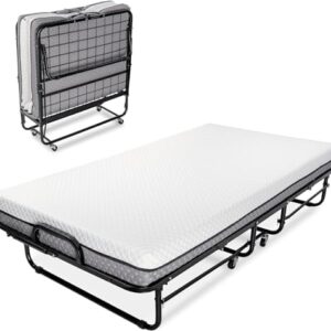 Milliard Deluxe Diplomat Folding Bed with Mattress for Adults, Twin Size, Portable Foldable Bed with Luxurious Memory Foam Mattress & Super Strong Frame, 75” x 38", Fold Up, Roll Away, & Hideaway