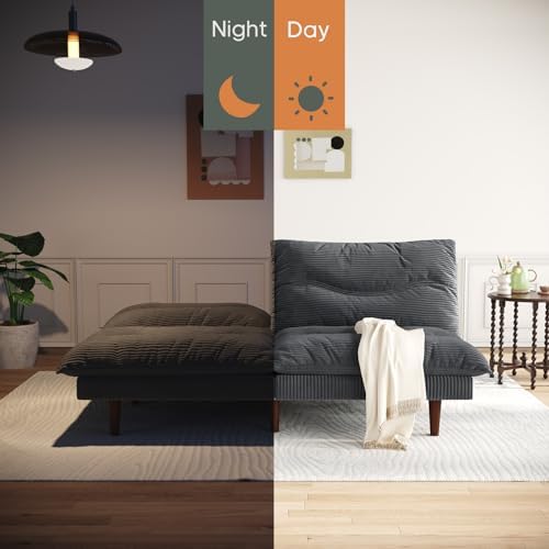 Futon Sofa Bed, 69 inch Futon Couch with Adjustable Backrest, Corduroy Convertible Sleeper Sofa Bed, Folding Sleeper Recliner for Apartment, Living Room, Office, Grey