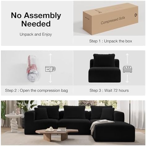 Novilla 106" Modular Sectional Sofa, Modern Cloud Sectional Couch with Smarts Coil® Support, L-Shape Boneless Couch for Living Room Apartments Bedroom, No Assembly Required (3 Seater + 1 Ottoman)