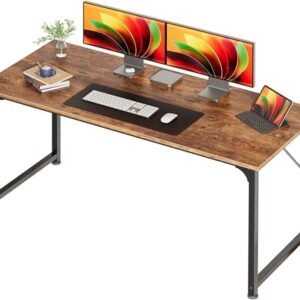 Huuger Computer Desk, 55 Inch Home Office Desk, Gaming Writing Work from Home Study Desk, Large Legroom, Sturdy Metal Frame, Modern Simple, Rustic Brown
