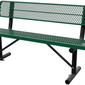 6 Feet Steel Park Bench for Outside, Outdoor Bench with Backrest & Portable Frame, Commercial Benches for Shopping Malls, Stores, Parks, Patios, Decks, Green