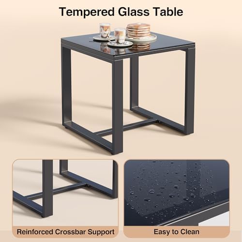 3 Pieces Outdoor Patio Furniture Set Rocking Bistro Set Outdoor Rattan Conversation with Coffee Table for Garden Balcony Backyard Poolside (Grey Cushion)