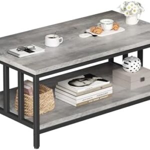 Homeiju Coffee Table for Living Room with Slatted Sides Frame, Modern Farmhouse Living Room Table with 2-Tier Storage Shelf for Home Office, Apartment, 39 inch Grey Wash