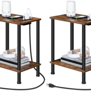 HOOBRO Side Table with Charging Station, Set of 2 End Tables with USB Port and Outlets, Nightstand with 2-Layer Storage Shelves for Small Spaces, Living Room, Bedroom, Rustic Brown BF09UBZP201
