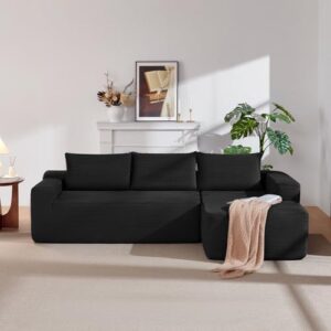 96 Inch Cloud Sectional Couch,Modern Modular Sectional Sofa with Deep Seat,Corduroy Boneless Couches with L-Shape Chaise for Living Room Bedroom,No Assembly Required (Black, Right Facing Chaise)