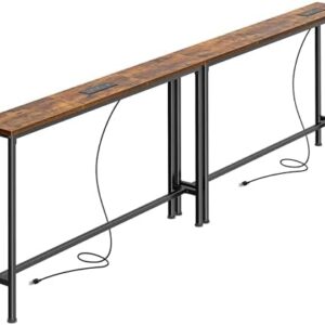 SUPERJARE 78.8 inch Narrow Console Table with Outlet, Sofa Tables, Behind Couch Table, Long Entryway Tables with Charging Station, for Living Room, Rustic Brown