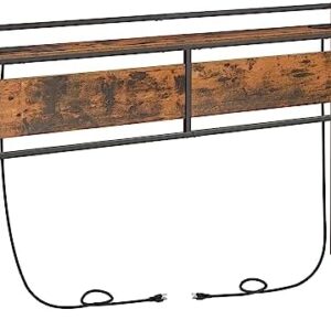 HOOBRO Headboard Queen Size, Headboard with 2 Outlets and 4 USB Ports, Adjustable Height, Storage Rack, Sturdy and Stable, Easy Assembly, Rustic Brown and Black