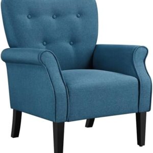 Yaheetech Modern Armchair, Mid Century Accent Chair with Sturdy Wood Legs and High Back for Small Space, Upholstered Fabric Sofa Club Chair for Living Room/Bedroom/Office, Navy Blue