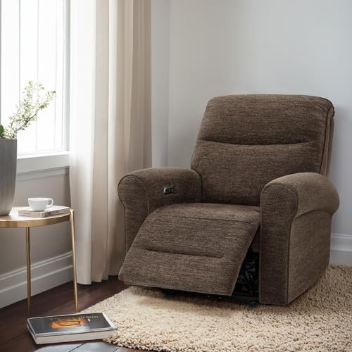 MCombo Power Wall Hugger Recliner Chair for Small Space RV Living Room, USB & USB-C Charging Ports, Modern Rolled Arm Recliner PR630 (Dark Brown, Medium)