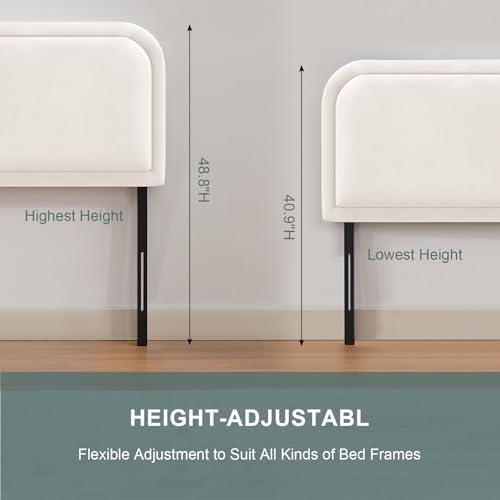 Velvet Headboard Queen Size Only, Upholstered Headboard Queen, Fabric Headboards, Solid Wood Adjustable Modern Head Boards with Durable Metal Legs from 41” to 49” Height, White