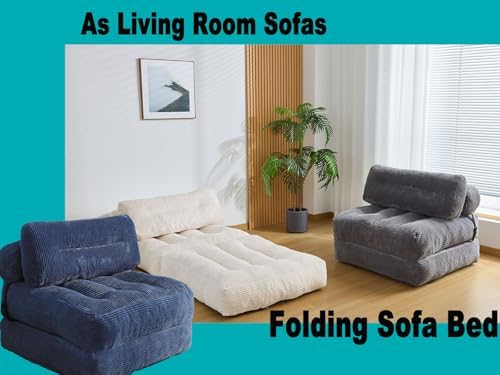 Folding Sofa Bed, Convertible Sleeper Chair Couch Bed Faux Rabbit Fur for Adults, with Back Support Floor Couch Comfy Floor Sofa for Living Room Bedroom, Dark Grey, Single