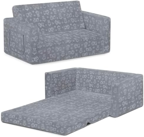 Serta Perfect Sleeper Extra Wide Convertible Sofa to Lounger - Comfy 2-in-1 Flip Open Couch/Sleeper for Kids, Grey