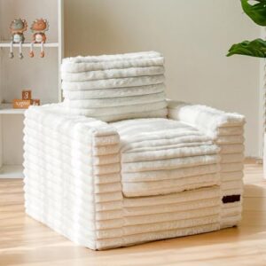 MAXYOYO Kids Bean Bag Chair, Comfy Faux Fur Bean Bag Sofa with Filler, Upholstered Floor Sofa with Pillows and Armrests, Lazy Floor Chair Couch for Boys and Girls, Beige