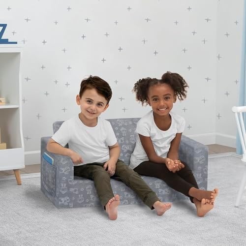 Serta Perfect Sleeper Extra Wide Convertible Sofa to Lounger - Comfy 2-in-1 Flip Open Couch/Sleeper for Kids, Grey