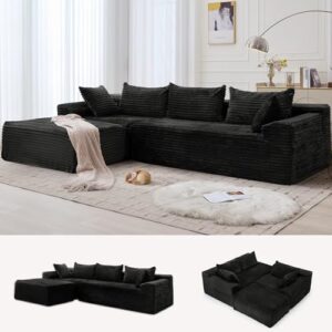 110" L-Shaped Modular Sectional Sofa with Chaise, Boneless Comfy Corduroy Fluffy Couch with Deep Seat and Side Pockets, Flexible Module Combination for Living Room, No Assembly, Side Pockets
