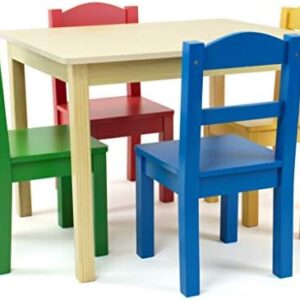 Humble Crew Kids Wooden Table and 4 Chairs Set, Natural/Primary - Kids Table and Chair Set for Toddlers and Children for Arts, Crafts, and Snack Time - Sturdy, Durable Toddler Activity Table