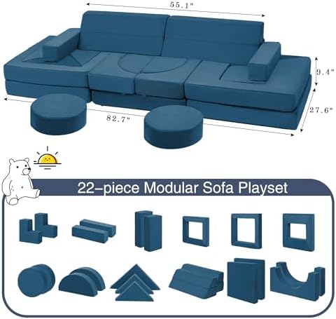 22Pcs Modular Kids Play Couch - Kids Couch for Playroom Bedroom Living Rooms Toddler Sofa for Inspiring Child Creativity,Children Convertible Foam Sofa