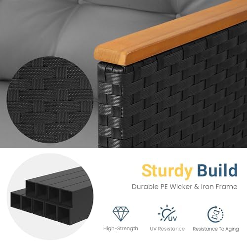 Wisteria Lane Small Patio Furniture Set, All-Weather PE Rattan Outdoor Sectional Sofa with Storage Table, L Shape Outdoor Couch with Cushions, 3 Piece Wicker Patio Furniture for Balcony, Grey