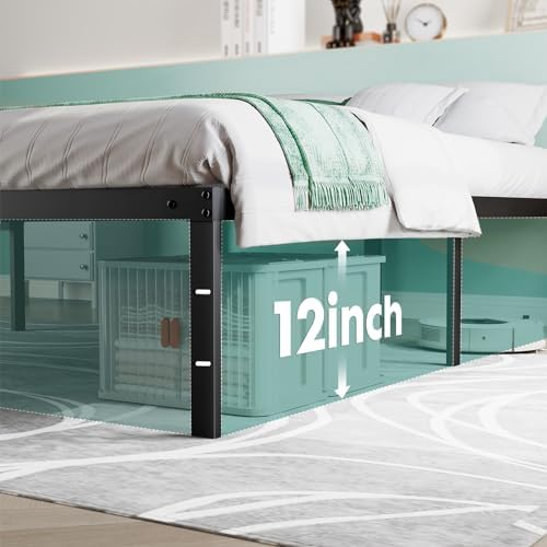 Sweetcrispy Full Bed Frame - 14 Inch Metal Platform Bed Frames for with Storage Space Under Base, Sturdy Steel Slat Support, No Box Spring Needed