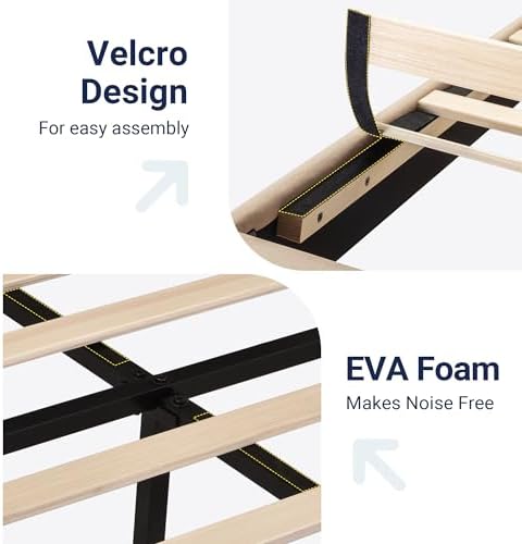 Allewie Queen Size Platform Bed Frame with Fabric Upholstered Headboard and Wooden Slats Support, Fully Upholstered Mattress Foundation/No Box Spring Needed/Easy Assembly, Beige