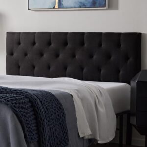 Lucid Mid-Rise Upholstered Headboard - Diamond Tufted - Padded Polyester - Adjustable Height from 34” to 46” - Easy Assembly - Bed Frame or Wall Mount - Sturdy - Black - Queen Size