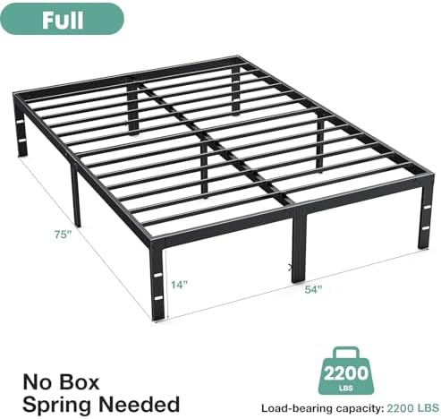 Sweetcrispy Full Bed Frame - 14 Inch Metal Platform Bed Frames for with Storage Space Under Base, Sturdy Steel Slat Support, No Box Spring Needed