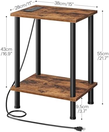 HOOBRO Side Table with Charging Station, Set of 2 End Tables with USB Port and Outlets, Nightstand with 2-Layer Storage Shelves for Small Spaces, Living Room, Bedroom, Rustic Brown BF09UBZP201