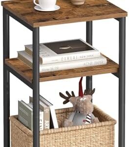 VASAGLE Side Table, Small End Table, Tall Nightstand for Living Room, Bedroom, Office, Bathroom, Rustic Brown and Classic Black ULET273B01