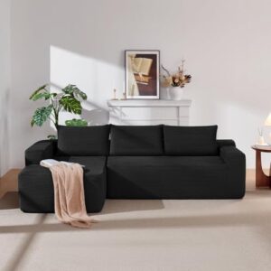 97" Cloud Couch Sectional, L Shaped Boneless Couch Sectional Couches for Living Room, Modern Comfy Corduroy Fluffy Modular Sofa with Deep Seat, No Assembly (Black, Left Facing Chaise)