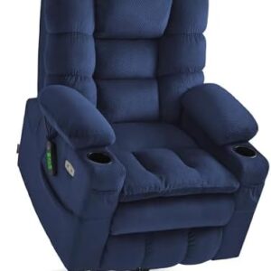 MCombo Large Triple Motor Power Lift Recliner Chair with Massage and Dual Heating, Adjustable Headrest for Tall Elderly People, Fabric 7634 (Navy Blue, Large)