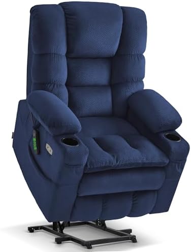 MCombo Large Triple Motor Power Lift Recliner Chair with Massage and Dual Heating, Adjustable Headrest for Tall Elderly People, Fabric 7634 (Navy Blue, Large)