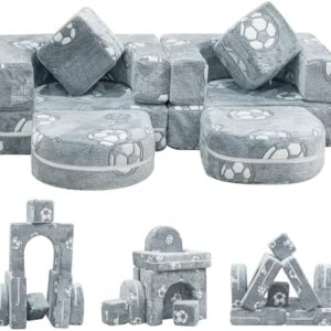 Modular Kids Play Couch, Kids Couch for Playroom Bedroom, Glow in The Dark, 5 Seconds Instant Expansion, Glowing Football, Grey