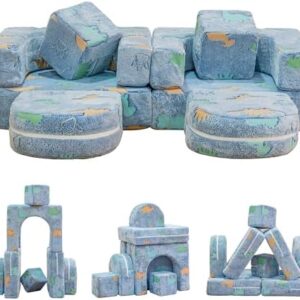 Modular Kids Play Couch, Kids Couch for Playroom Bedroom, Glow in The Dark, 5 Seconds Instant Expansion, Glowing Dinosaur, Blue